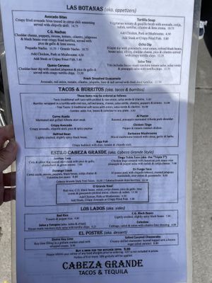 Menu - Sept 17, 2021 at Cabeza Grande in Canmore