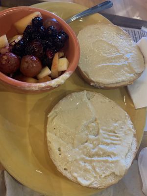 Kids bagel with hummus and fruit  at Colophon Cafe in Bellingham