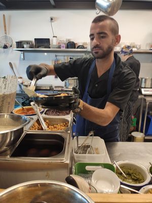 Watch out for the spicy stuff! at Humus Nechama in Haifa