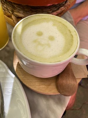 Chicken foam matcha latte with oat milk  at Billy Brunch & Garden in Barcelona