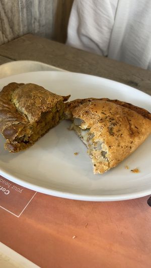 Vegan pastie  at The Cornish Bakery in Bude