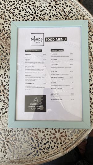 Menu at Cafe Colours in Innsbruck