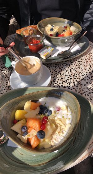 Breakfast Dali (Bread is not  in the picture) and vegan Porridge  at Cafe Colours in Innsbruck