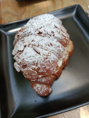 Almond croissant at Miga Vegana in Mexico City