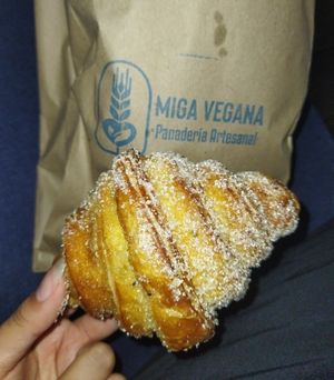Croissant de muerto (rescatado con cheaf en muy buen estado) at Miga Vegana in Mexico City