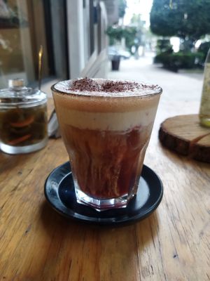 Strawberry cold brew: nunca lo había probado y me encantó at Miga Vegana in Mexico City