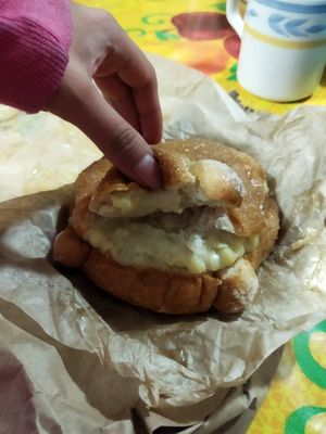Pan de muerto relleno at Miga Vegana in Mexico City