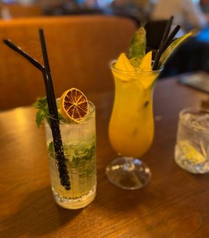 Mocktails - ‘No-jito’ and something fruity with mango.  at Babul's in Barnard Castle