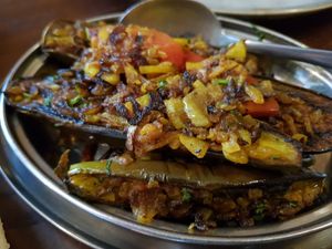 Charred baby baingain at Babul's in Barnard Castle