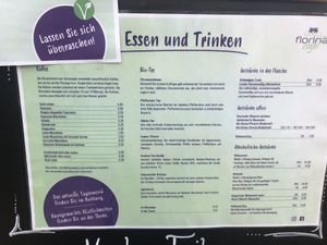 the menu  at Café Florina in Hirschthal