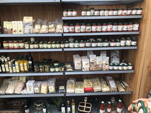 1/3 vegan food shelves at Café Florina in Hirschthal