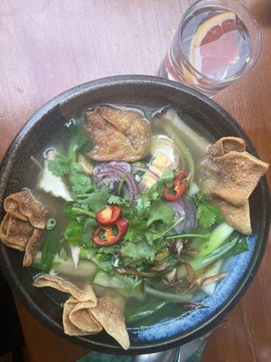 The broth was delicious 😄 I would definitely recommend the mushroom soup. Btw look at how cute the water looks with the grapefruit 😍   at Lam Vegan in Hamburg