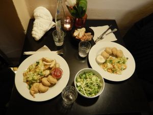 chickpea patties and veggies  at Dolce Vegan in Florence