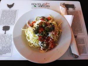 Raw spaghetti at Dolce Vegan in Florence