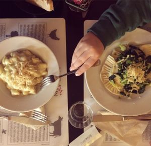 Cheesy gnocchi and vegetable ravioli at Dolce Vegan in Florence