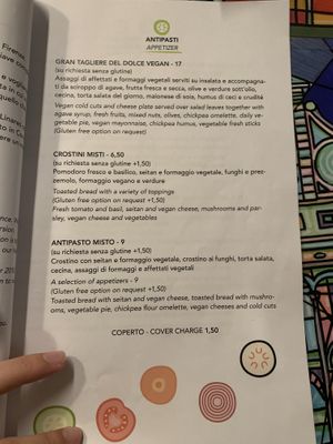 Menu at Dolce Vegan in Florence