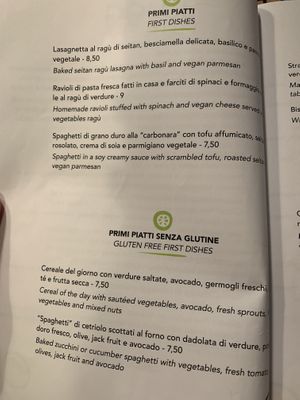 Menu at Dolce Vegan in Florence