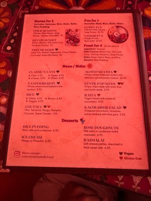Menu at Electric Karma in Los Angeles