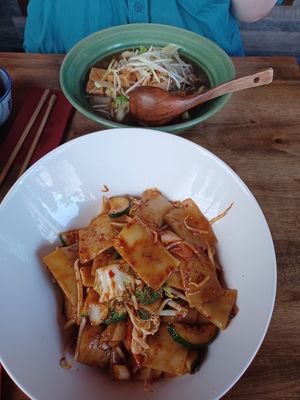 Handmade chili noodles with veggies at Rote Laterne in Dusseldorf