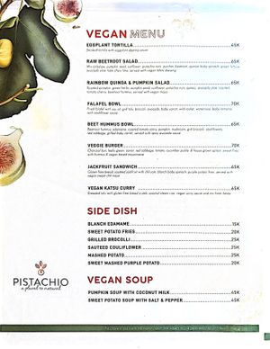 Vegan Menu  at Pistachio in Ubud