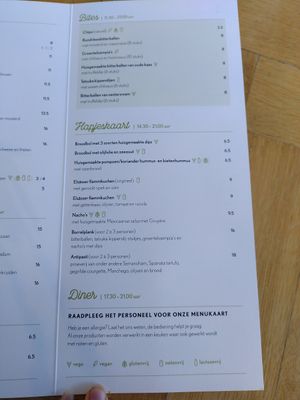 Afternoon snacks, vegan indicated with V at Stadsvilla in Arnhem