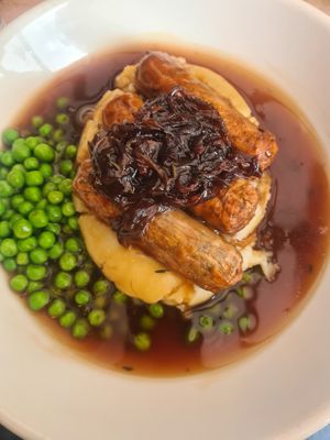 Vegan sausage and mash at Fylingdales Inn in Whitby