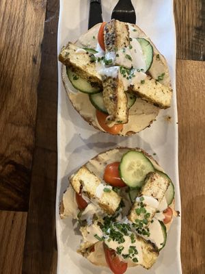 Hummus bagel  at Pressed Cafe in Boston