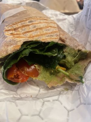 Southwest breakfast burrito with avocado spread  at Pressed Cafe in Boston