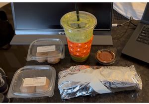 Health nut smoothie, Spanish burrito, and peanut butter protein balls. All vegan!  at Pressed Cafe in Boston