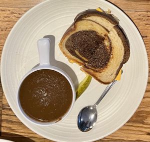 Soup and sandwich   at Pressed Cafe in Boston