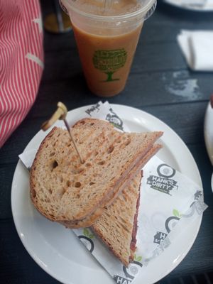 Bacon sandwich and iced coffee at Hank's  Dirty Colchester in Colchester