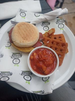 Bacon and egg mac muffin at Hank's  Dirty Colchester in Colchester