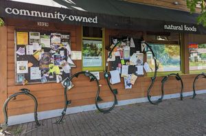 bike rack and bulletin boards at People's Food Co-op in Portland