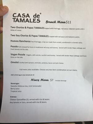 Brunch menu, only on the weekends  at Casa de Tamales in Fresno
