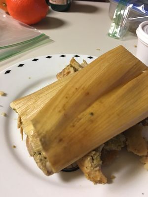 Another chicken tamale which actually looks like it now has mold! Just afer two days and kept in the refridgerator at Casa de Tamales in Fresno
