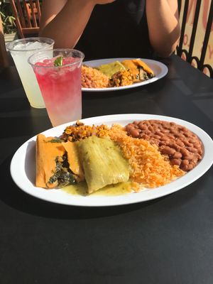 Vegan $9 special! Minty lemonade is to die for. at Casa de Tamales in Fresno