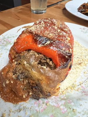 Mushroom sausage stuffed pepper with cashew ricotta   at The Haunt in Savannah