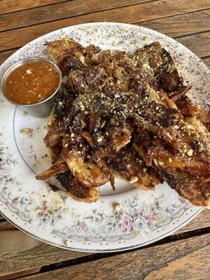 Garlic bread with Parmesan & mushroom bacon. Best Ever!  at The Haunt in Savannah