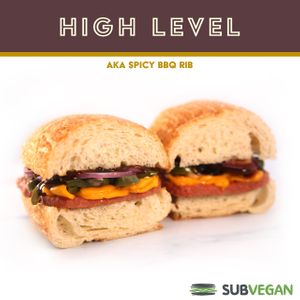 Pork-free ribs, cheddar cheese, red onion, jalapeno, garlic aioli and barbeque sauce. at SubVegan Sandwiches in Santa Ana