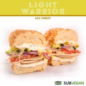 Turkey-free, lettuce, red onion, tomato, pepperoncini, black olive, mayo and honey mustard.
 at SubVegan Sandwiches in Santa Ana