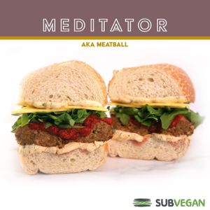 Meat-free balls, provolone cheese, parmesan cheese, arugula, garlic aioli and marinara. at SubVegan Sandwiches in Santa Ana