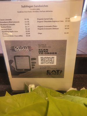 Menu at SubVegan Sandwiches in Santa Ana