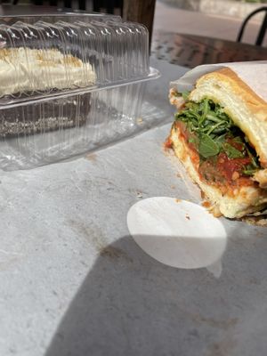 The Meditator meatball sub, with organic vegan carrot cake 😋  at SubVegan Sandwiches in Santa Ana