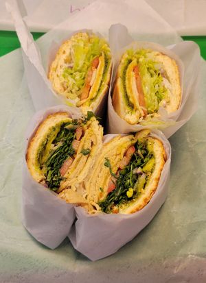 Turkey pesto (top) and chicken pesto at SubVegan Sandwiches in Santa Ana