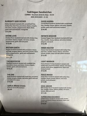 Menu on 8/19/2024  at SubVegan Sandwiches in Santa Ana