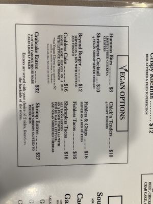 Current vegan options on the menu, as of 08/14/22  at Mug & Mallet in Ocean City