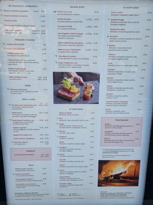 Menu at Perbacco in Locarno