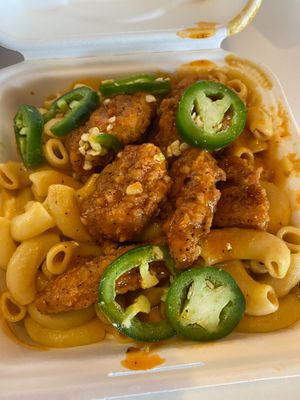 Buffalo Mac and cheese with chicken.  at Project Pollo in Katy