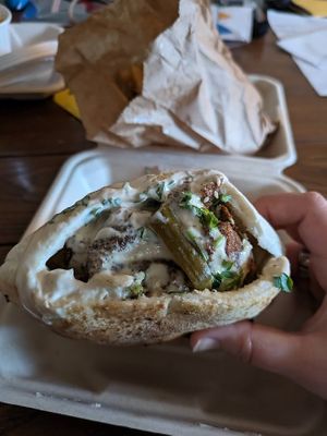 sesame falafel with a side of fries at Master Falafel in Rochester