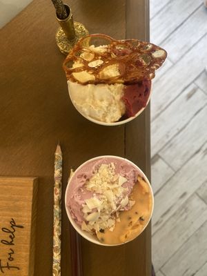 Icecream on the top right is the vegan Cherry Lemon. If you love cherry, this inexpensive is for you.  at Gelateria Etta in Seoul